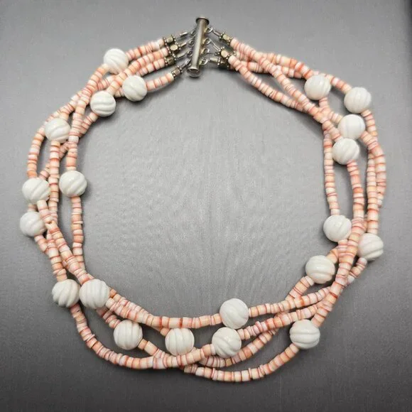 VTG Southwestern Oyster Shell Multi‑Strand Choker Necklace 13" 925 Tube Clasp - Picture 1 of 10